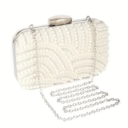 Elegant Pearl Beaded Evening Clutch with Chain