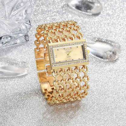 Luxury Noble Gold Ladies Quartz Watch Fashion Women's Skeleton Bracelet full Dress Clock Watches