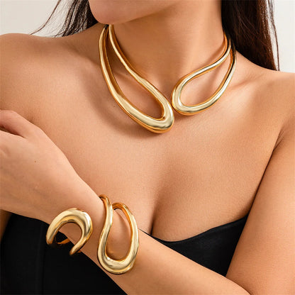 Exaggerated Heavy Metal Big Open Torques Choker Necklace fot Women Goth Adjustable Chunky Chain Grunge Jewelry Steampunk Men New