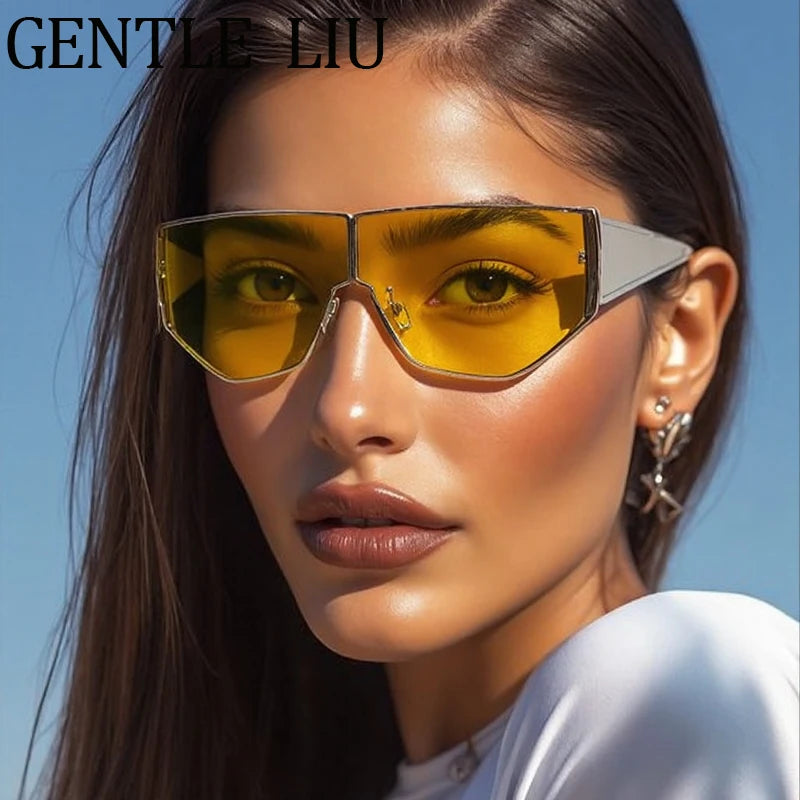 Y2K Punk Polygon Shield Sunglasses Women 2025 Luxury Brand Night Vision Windproof Sun Glasses For Ladies Outdoor Shades UV400