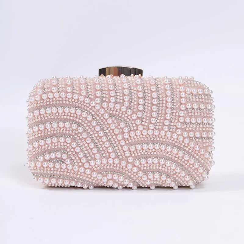 Elegant Pearl Beaded Evening Clutch with Chain