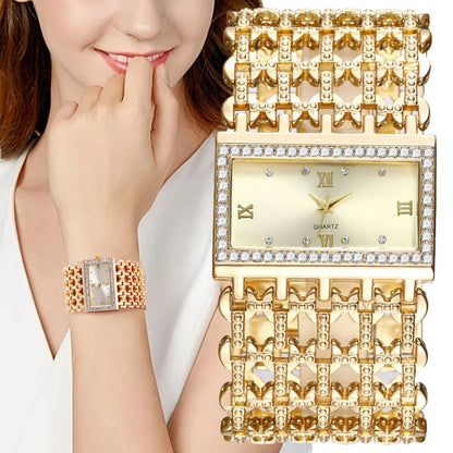 Luxury Noble Gold Ladies Quartz Watch Fashion Women's Skeleton Bracelet full Dress Clock Watches