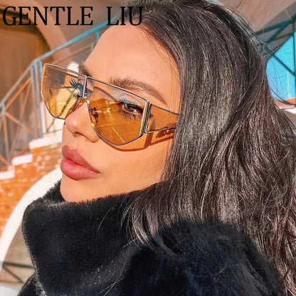 Y2K Punk Polygon Shield Sunglasses Women 2025 Luxury Brand Night Vision Windproof Sun Glasses For Ladies Outdoor Shades UV400