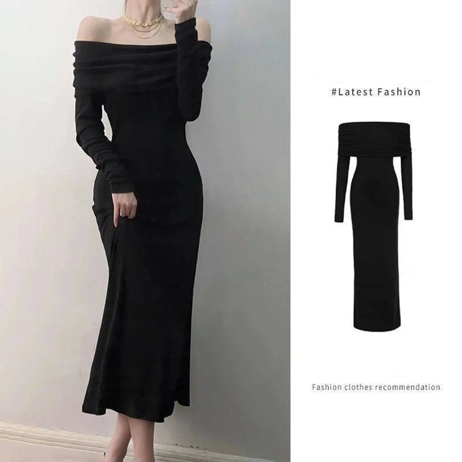 Elegant Off Shoulder Maxi Dress Bodycon Sweater Dress Solid Color Long Sleeve Knitted Party Dresses