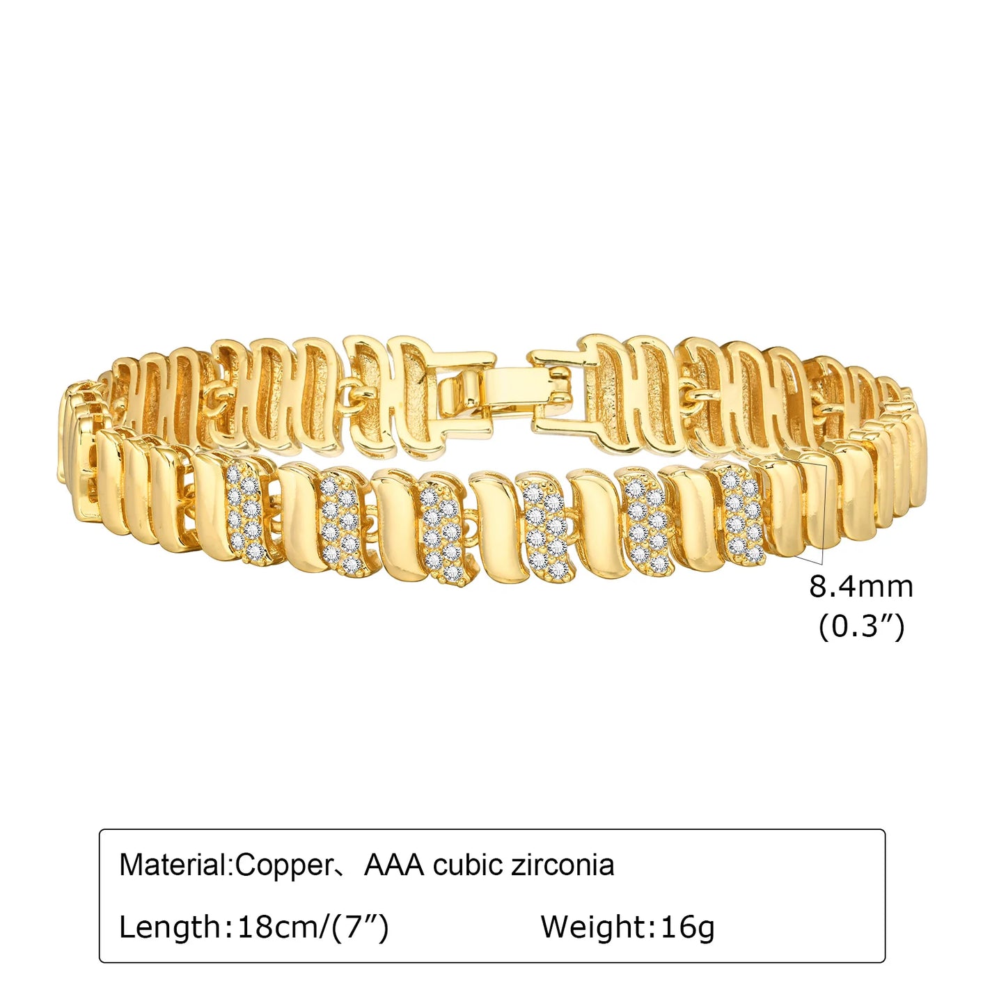 Elegant Gold-Plated Paperclip Bracelet with Cubic Zirconia