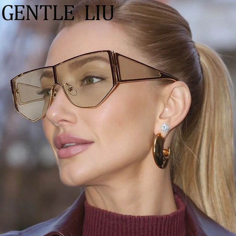 Y2K Punk Polygon Shield Sunglasses Women 2025 Luxury Brand Night Vision Windproof Sun Glasses For Ladies Outdoor Shades UV400