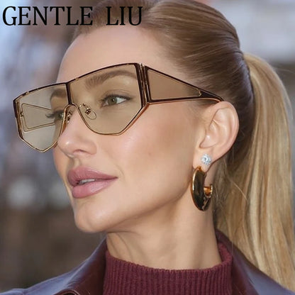 Y2K Punk Polygon Shield Sunglasses Women 2025 Luxury Brand Night Vision Windproof Sun Glasses For Ladies Outdoor Shades UV400