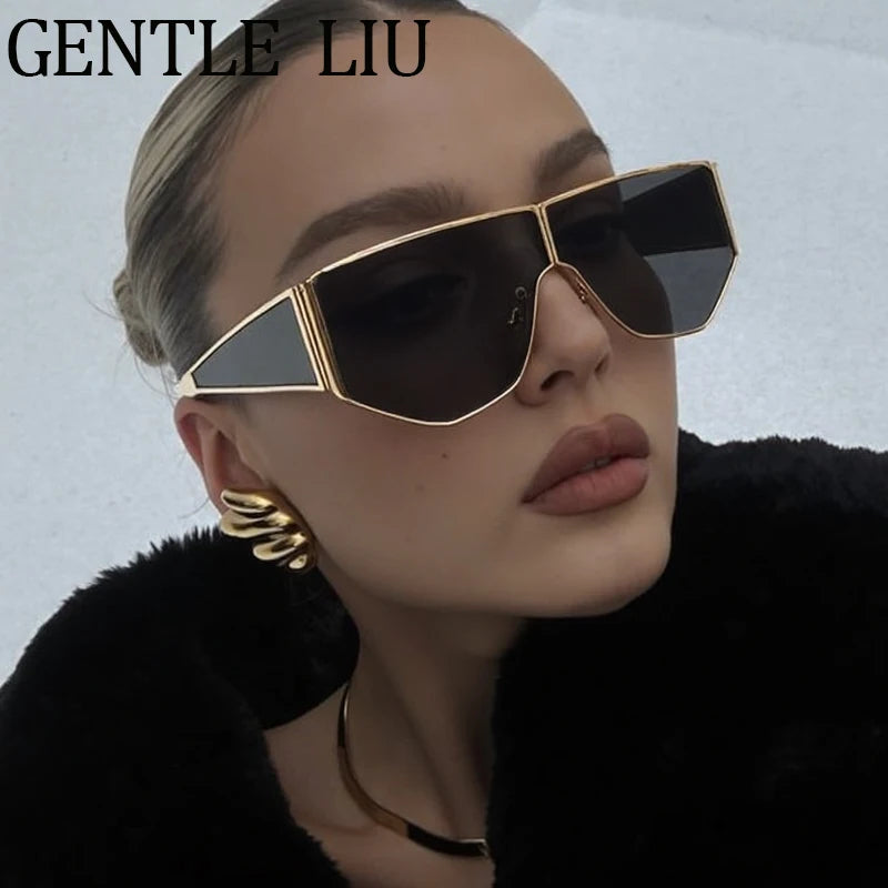 Y2K Punk Polygon Shield Sunglasses Women 2025 Luxury Brand Night Vision Windproof Sun Glasses For Ladies Outdoor Shades UV400