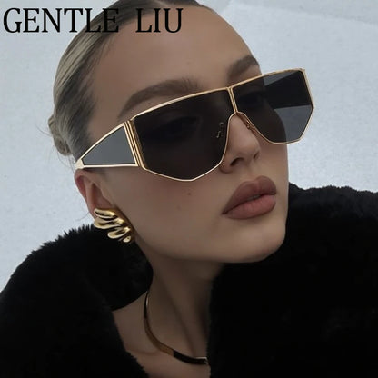 Y2K Punk Polygon Shield Sunglasses Women 2025 Luxury Brand Night Vision Windproof Sun Glasses For Ladies Outdoor Shades UV400