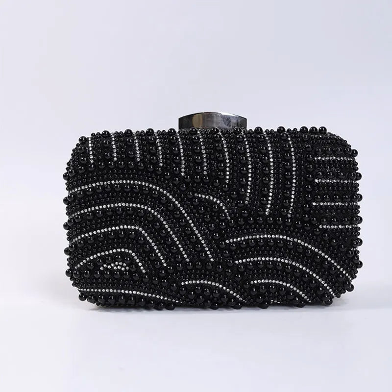 Elegant Pearl Beaded Evening Clutch with Chain