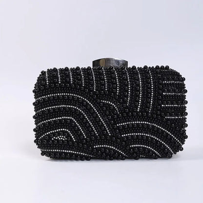 Elegant Pearl Beaded Evening Clutch with Chain