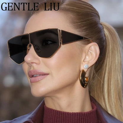 Y2K Punk Polygon Shield Sunglasses Women 2025 Luxury Brand Night Vision Windproof Sun Glasses For Ladies Outdoor Shades UV400