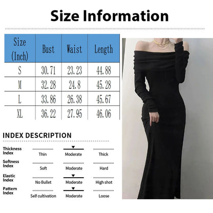 Elegant Off Shoulder Maxi Dress Bodycon Sweater Dress Solid Color Long Sleeve Knitted Party Dresses