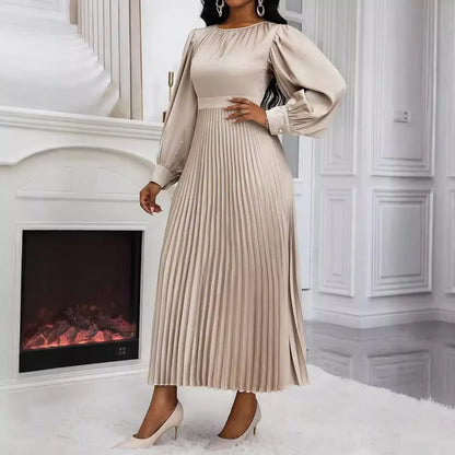 Elegant Lantern Sleeve Pleated Maxi Dress