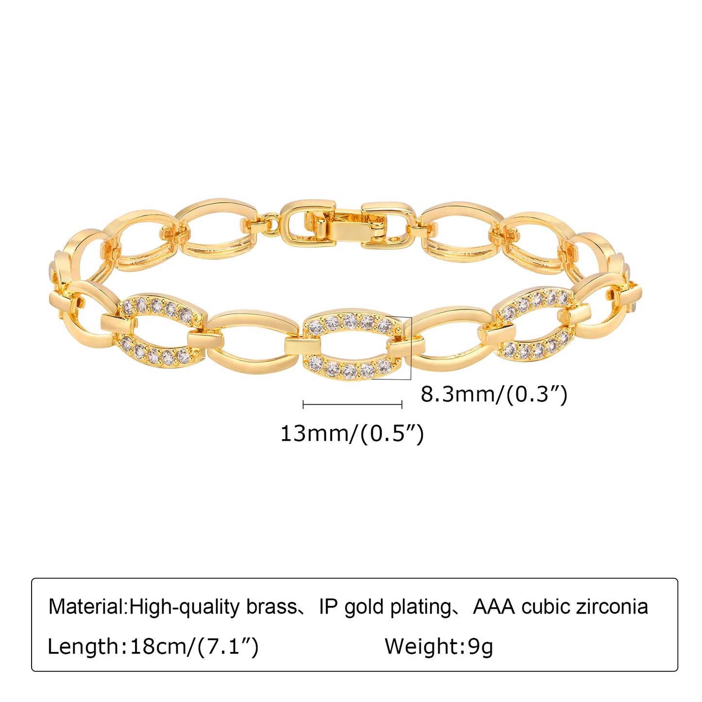 Elegant Gold-Plated Paperclip Bracelet with Cubic Zirconia